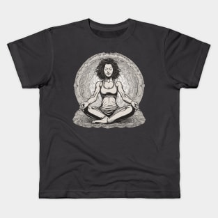 Meditation yoga relax mandala black and white zen design Kids T-Shirt